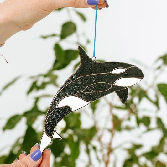 suncatcher Halloween stained_glass Killer Whale Stained glass - Window Hangings Decor 4.2x5.9 inch