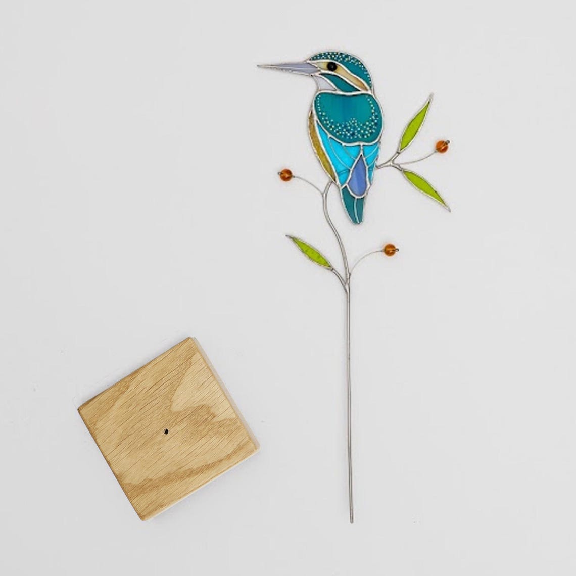 suncatcher Top product stained_glass Kingfisher bird Suncatcher on stand - Unique Table Decor 11.5x4.8 inch