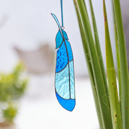 suncatcher suncatcher stained_glass Kingfisher Feather Stained Glass - Suncatcher Hanging Decor 7.3x2 inch