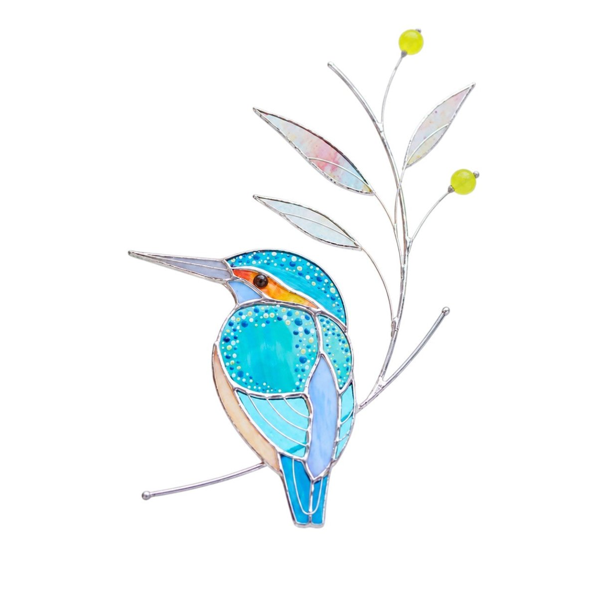 suncatcher Top product stained_glass Kingfisher Stained Glass Bird Suncatcher Window Decor