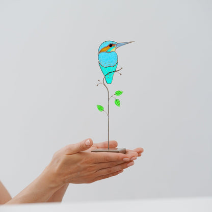 suncatcher stained_glass Kingfisher Stained Glass Suncatcher – Handmade Table Decor