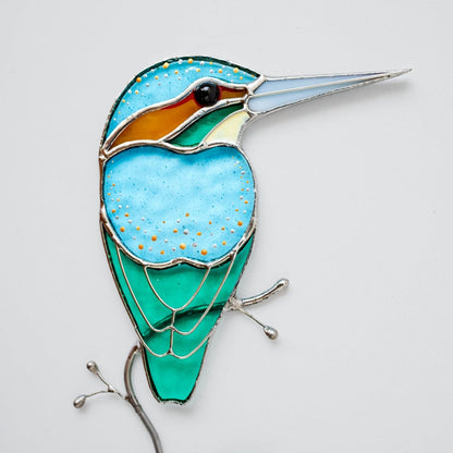 suncatcher stained_glass Kingfisher Stained Glass Suncatcher – Handmade Table Decor
