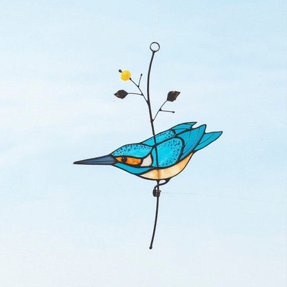 suncatcher Bird stained_glass Kingfisher Stained Glass - Suncatcher Hanging Decor 8x5.8 inch