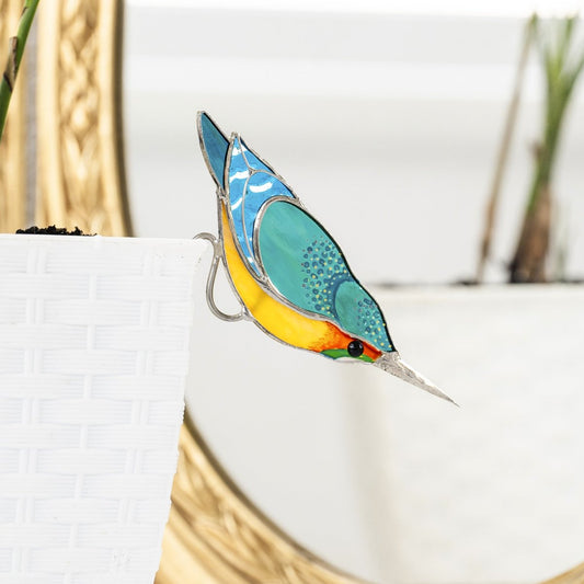 suncatcher Top product stained_glass Kingfisher Stained Glass - Suncatcher Planter Decor 4.7x3.15 inch