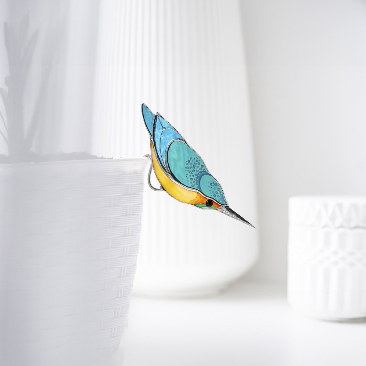 suncatcher suncatcher stained_glass Kingfisher Stained Glass - Suncatcher Pot Decor 4.7x3.15 inch