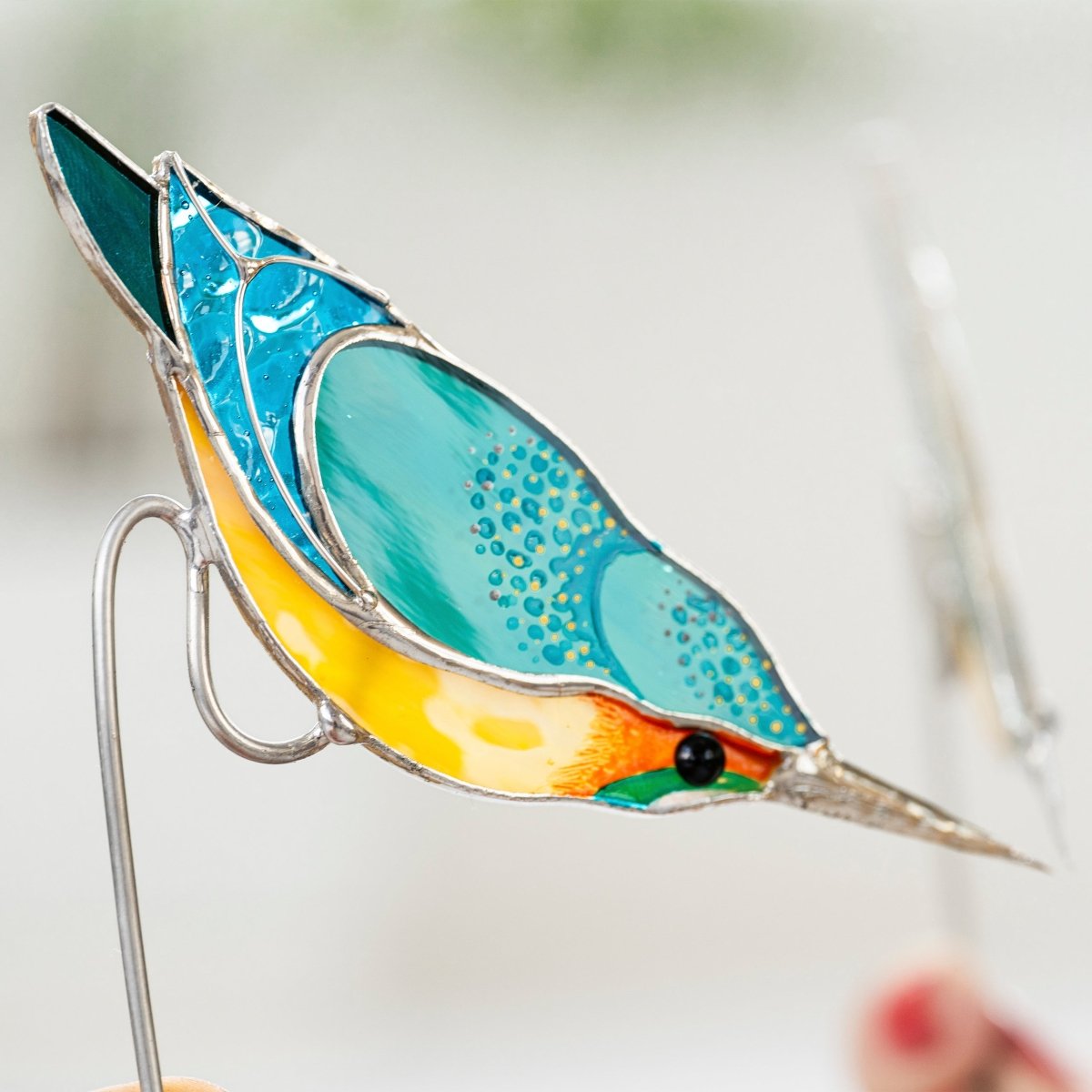 suncatcher suncatcher stained_glass Kingfisher Stained Glass - Suncatcher Pot Decor 4.7x3.15 inch