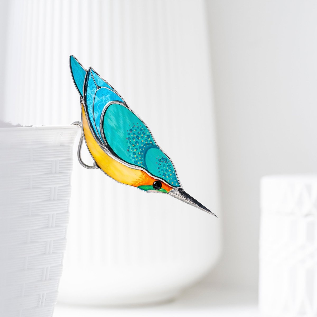 suncatcher suncatcher stained_glass Kingfisher Stained Glass - Suncatcher Pot Decor 4.7x3.15 inch