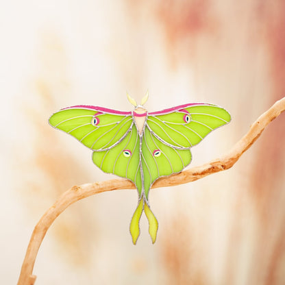 suncatcher butterfly stained_glass Luna Moth Butterfly Stained Glass Clip – Unique Gift for Plant Lovers, Home & Window Decor✨