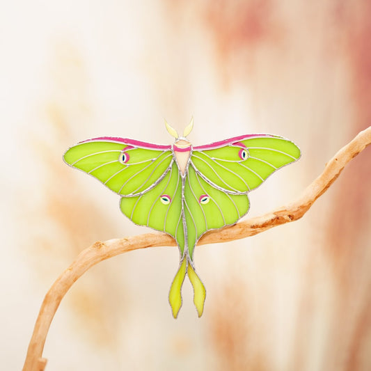 suncatcher butterfly stained_glass Luna Moth Butterfly Stained Glass Clip – Unique Gift for Plant Lovers, Home & Window Decor✨