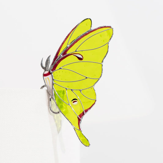 suncatcher Top product stained_glass Luna Moth Stained Glass – Planter Decoration Symbol of Mystery & Transformation | Gift for Gardeners