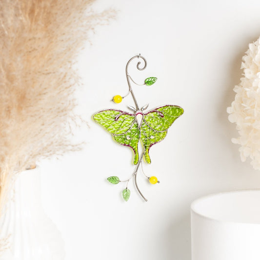 suncatcher stained_glass Luna Moth Stained Glass Window Hanging – Suncatcher