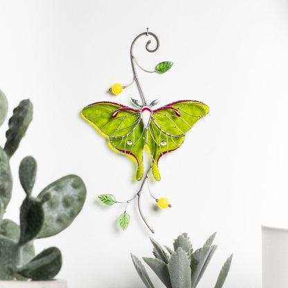 suncatcher stained_glass Luna Moth Stained Glass Window Hanging – Suncatcher