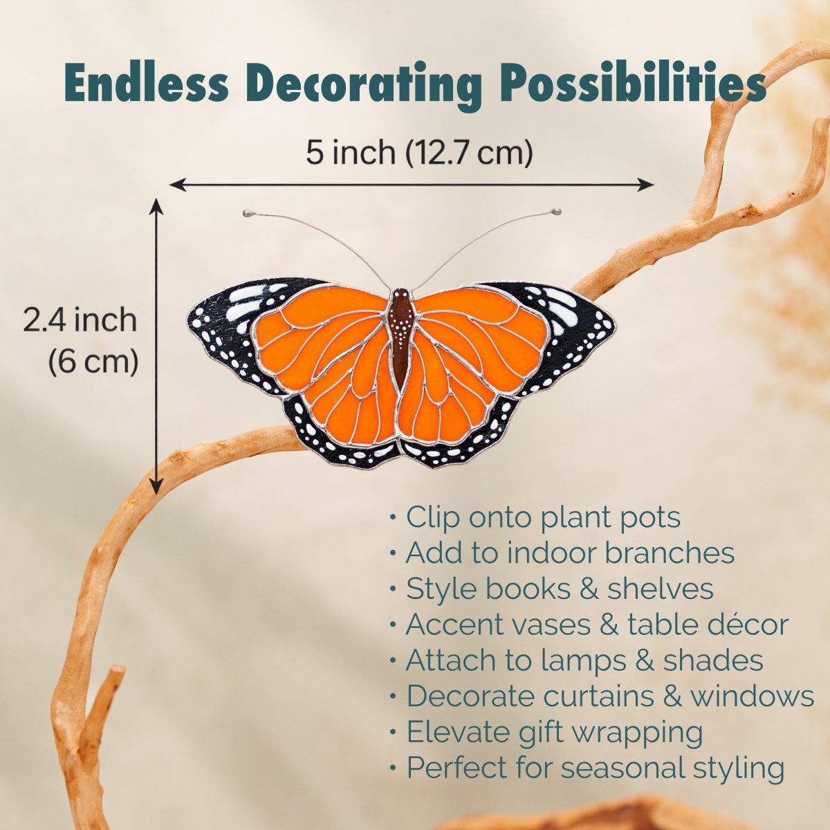 suncatcher butterfly stained_glass Monarch Butterfly Stained Glass Clip – Unique Gift for Plant Lovers, Home & Window Decor✨