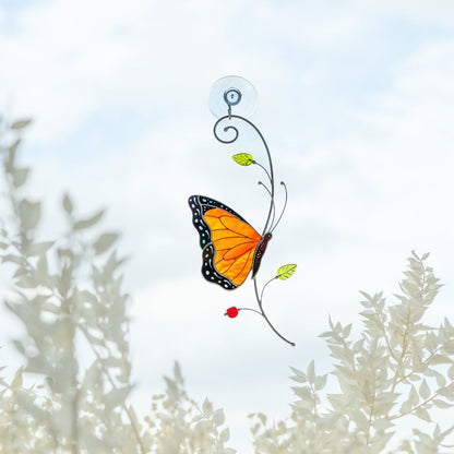 suncatcher stained_glass Monarch Butterfly Stained Glass Suncatcher – Window Hanging Decor