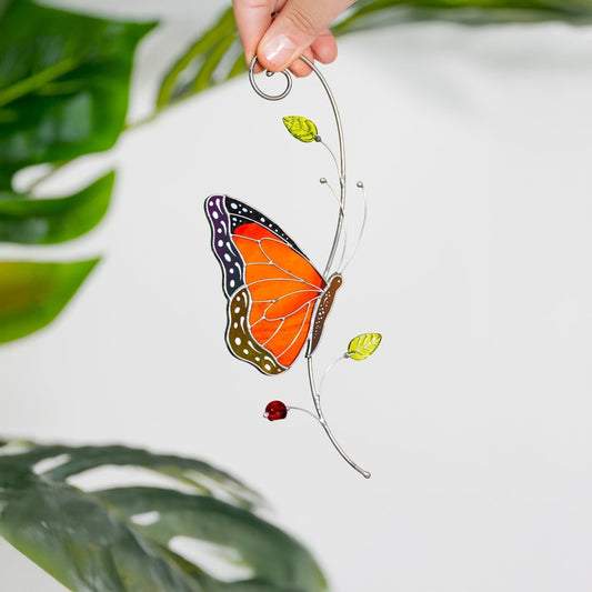 suncatcher stained_glass Monarch Butterfly Stained Glass Suncatcher – Window Hanging Decor
