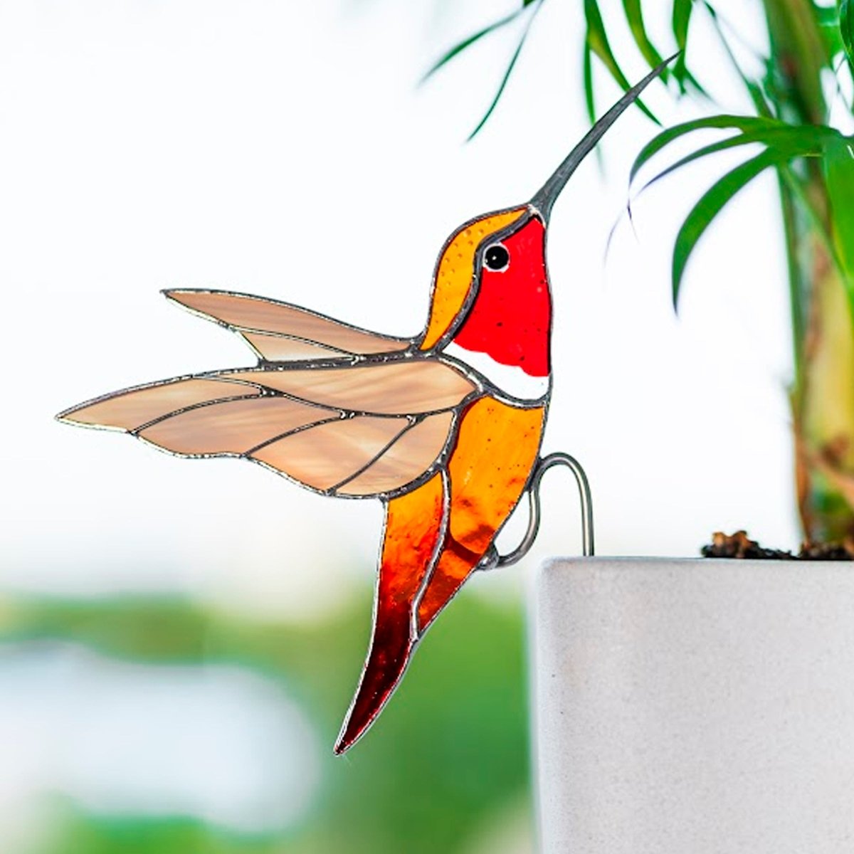 suncatcher Top product stained_glass Orange Hummingbird Stained Glass - Suncatcher Planter Decor4.7x3.15 inch