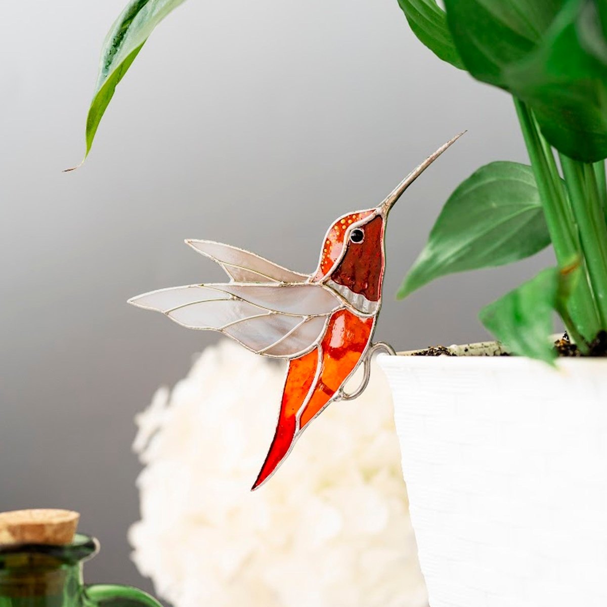 suncatcher Top product stained_glass Orange Hummingbird Stained Glass - Suncatcher Planter Decor4.7x3.15 inch