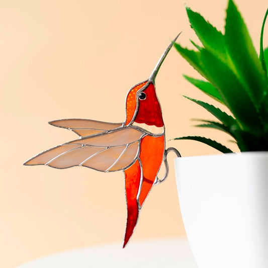 suncatcher Top product stained_glass Orange Hummingbird Stained Glass - Suncatcher Planter Decor4.7x3.15 inch