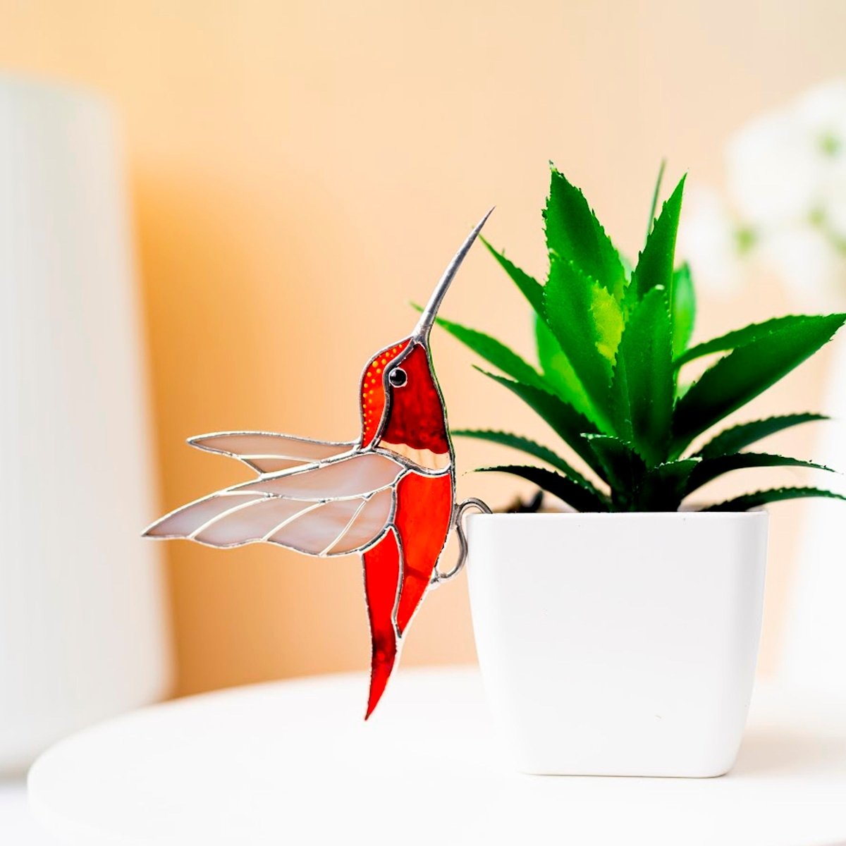 suncatcher Top product stained_glass Orange Hummingbird Stained Glass - Suncatcher Planter Decor4.7x3.15 inch