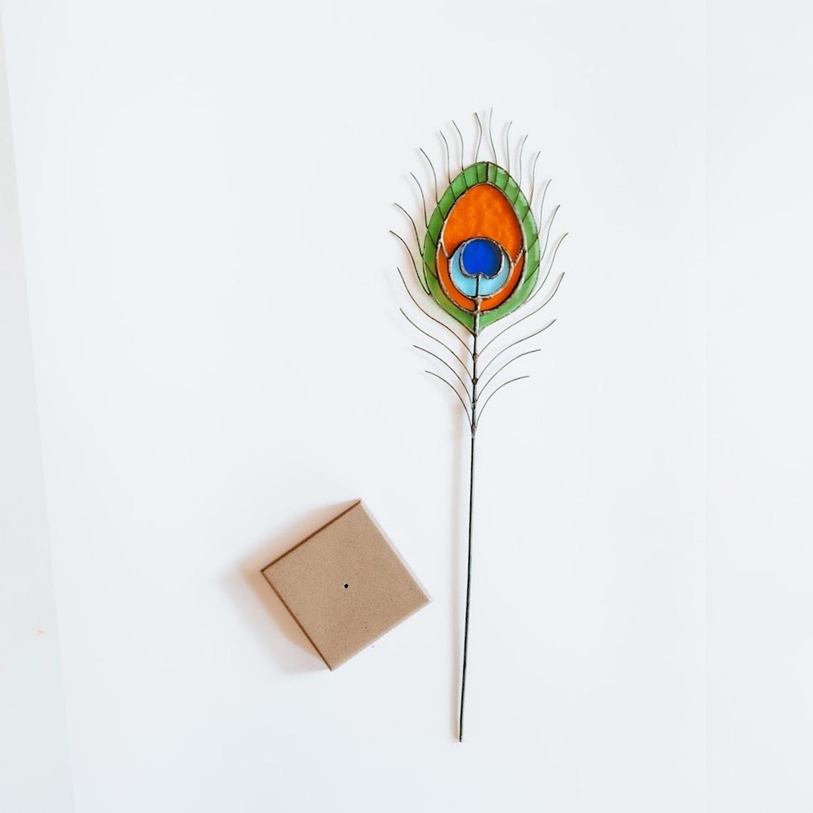 suncatcher Feather stained_glass Peacock feather Suncatcher on stand - Unique Table Decor 12x3 inch