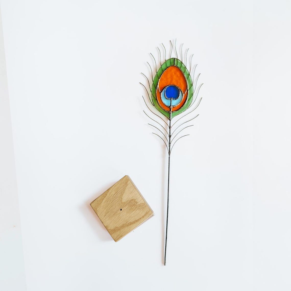 suncatcher Feather stained_glass Peacock feather Suncatcher on stand - Unique Table Decor 12x3 inch