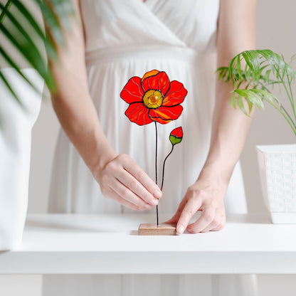 suncatcher Flowers stained_glass Peony Stained Glass Suncatcher – Handmade Flower Table Decor