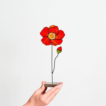 suncatcher Flowers stained_glass Peony Stained Glass Suncatcher – Handmade Flower Table Decor