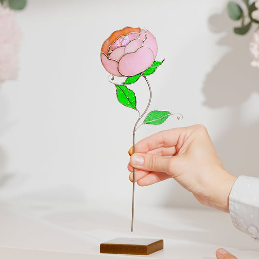 suncatcher Flowers stained_glass Peony Stained Glass Suncatcher – Handmade Table Decor