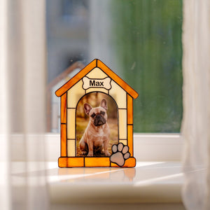 suncatcher stained_glass Personalized Stained Glass Dog House Photo Frame