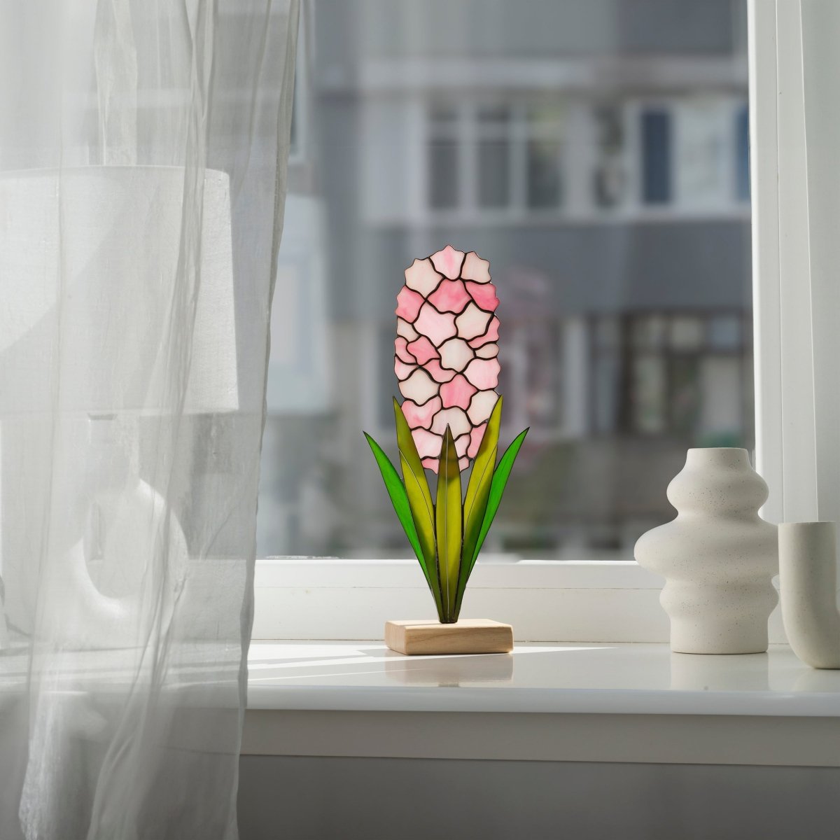 suncatcher Flowers stained_glass Pink Hyacinth Flower Stained Glass - Suncatcher Table Decor 11x5.1 inch