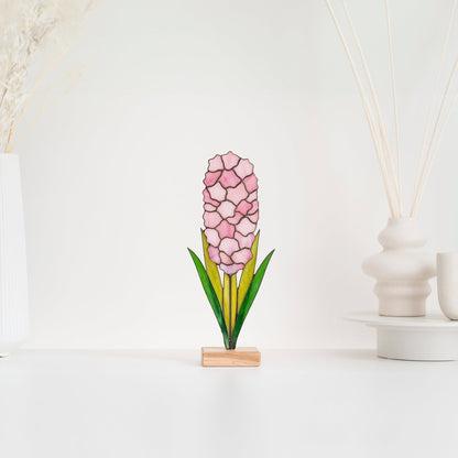 suncatcher Flowers stained_glass Pink Hyacinth Flower Stained Glass - Suncatcher Table Decor 11x5.1 inch