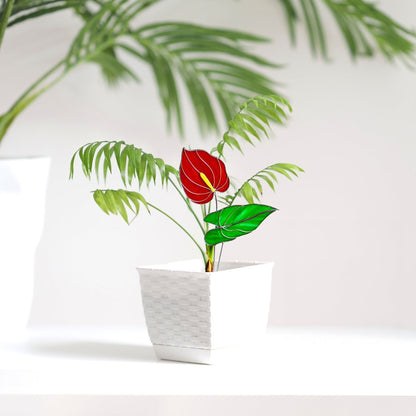 suncatcher Flowers stained_glass Red Anthurium Stained Glass Plant - Suncatcher Handmade Table Decor