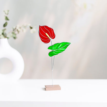 suncatcher Flowers stained_glass Red Anthurium Stained Glass Plant - Suncatcher Handmade Table Decor