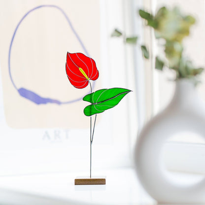 suncatcher Flowers stained_glass Red Anthurium Stained Glass Plant - Suncatcher Handmade Table Decor