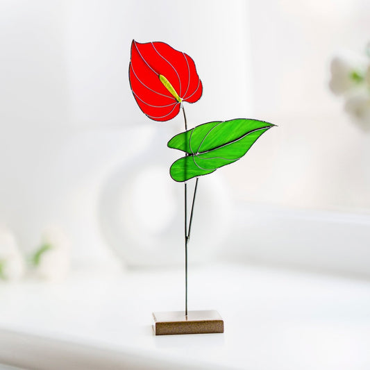 suncatcher Flowers stained_glass Red Anthurium Stained Glass Plant - Suncatcher Handmade Table Decor