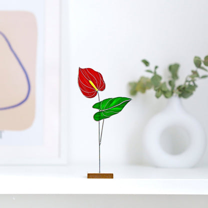 suncatcher Flowers stained_glass Red Anthurium Stained Glass Plant - Suncatcher Handmade Table Decor