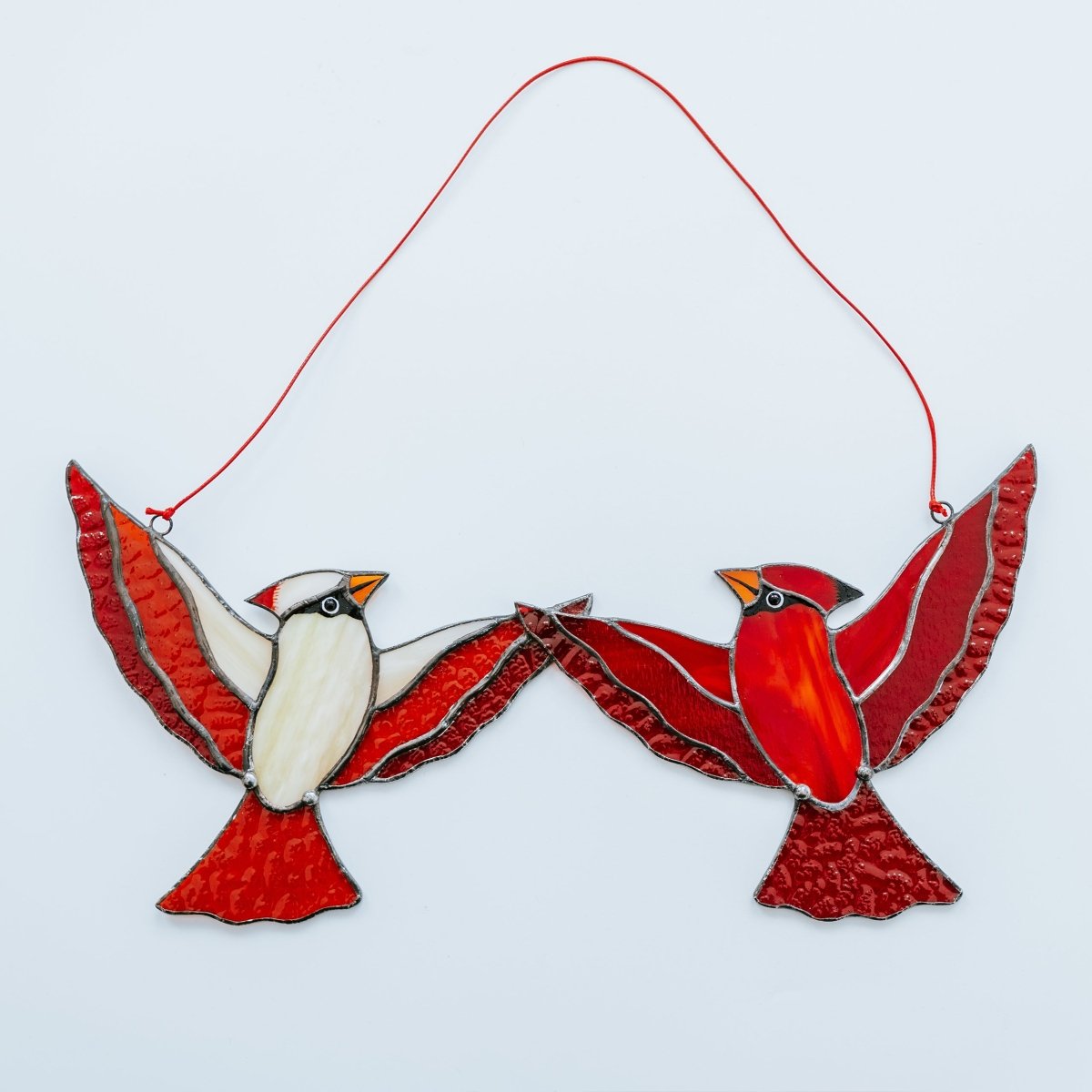 suncatcher suncatcher stained_glass Red Cardinal Couple Stained Glass - Suncatcher Hanging Decor 6x11 inch