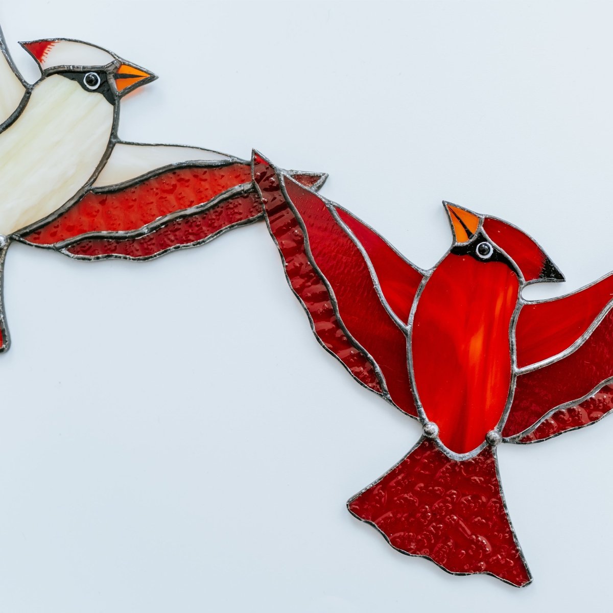 suncatcher suncatcher stained_glass Red Cardinal Couple Stained Glass - Suncatcher Hanging Decor 6x11 inch