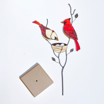 suncatcher Bird stained_glass Red Cardinal Couple Suncatcher - Stained Glass Table Decor 7x11 inch