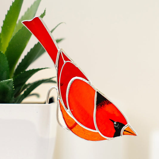 suncatcher Top product stained_glass Red Cardinal Stained glass - Suncatcher Planter Decor 3.15x4.7 inch