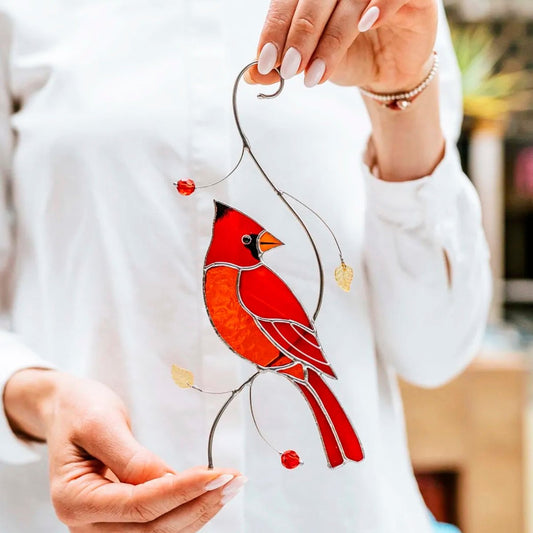 suncatcher Top product stained_glass Red Cardinal Suncatcher - Stained Glass Hanging Decor 3.8x8.3 inch