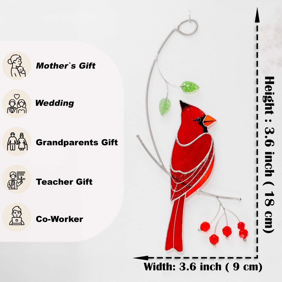 suncatcher stained_glass Red Cardinal Window Hanging – Stained Glass Father’s Day Gift