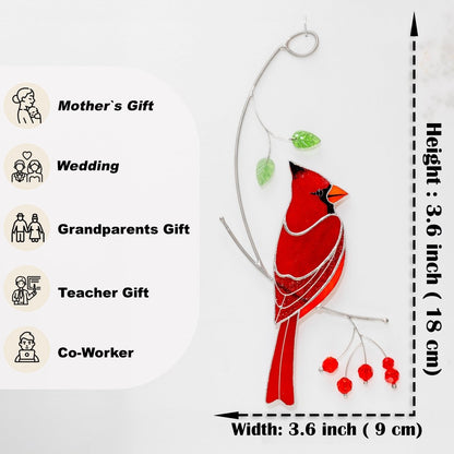 suncatcher stained_glass Red Cardinal Window Hanging – Stained Glass Father’s Day Gift