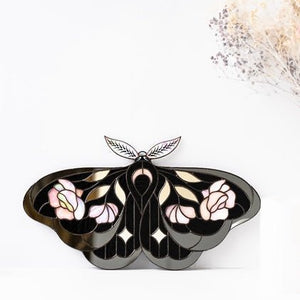 suncatcher stained_glass Rose Butterfly Stained Glass Wall Decor with Mirror Finish