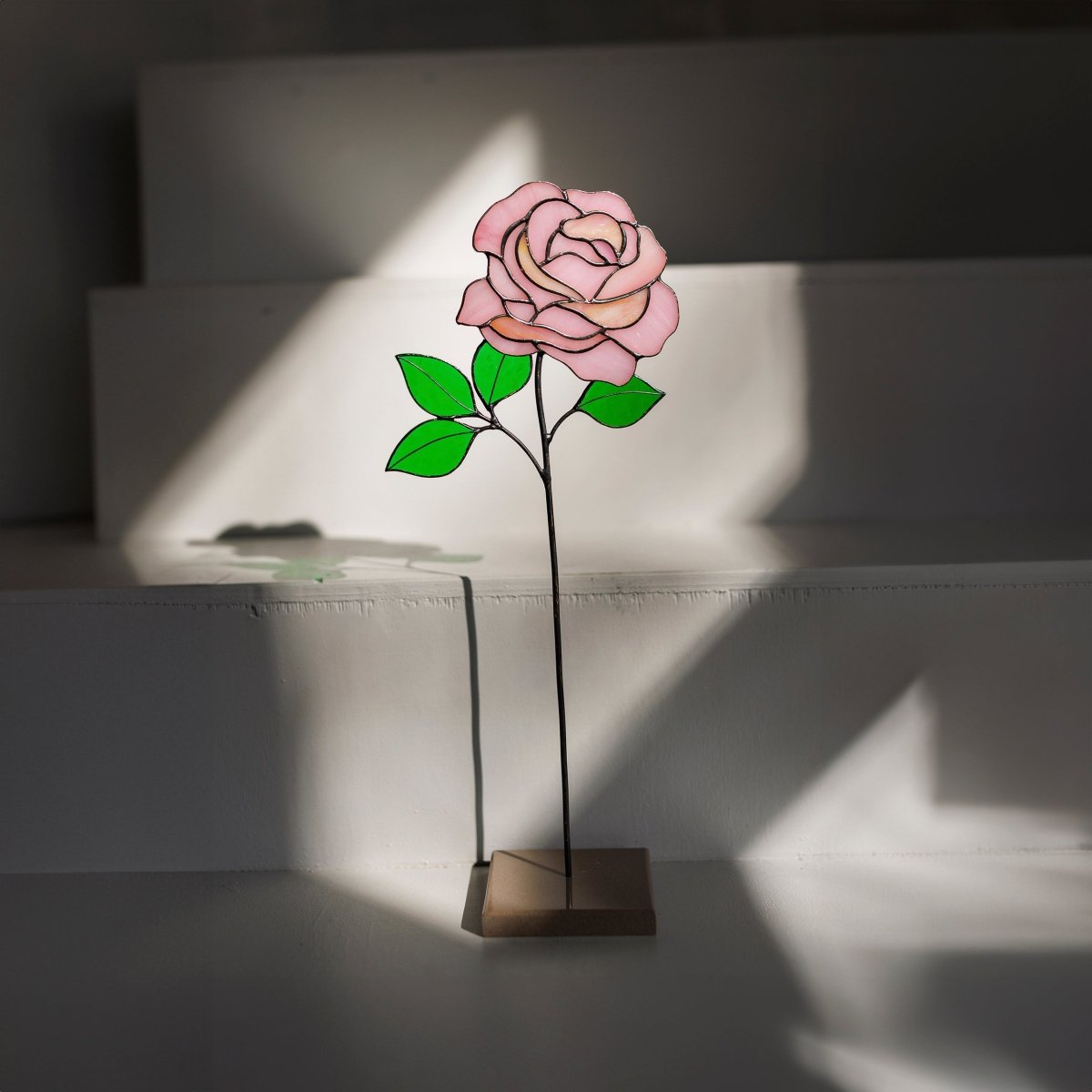 suncatcher Flowers stained_glass Rose pink flower Stained glass - Unique Table Decor 12x5.5 inch