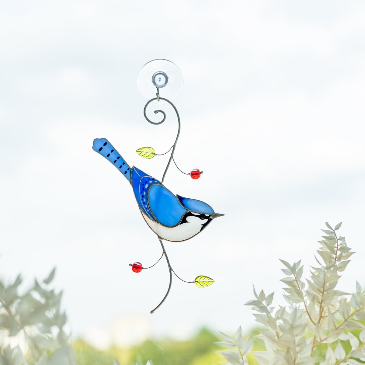 suncatcher Bird stained_glass Stained Glass Blue Jay - Suncatcher Hanging Decor 7.5x3.9 inch