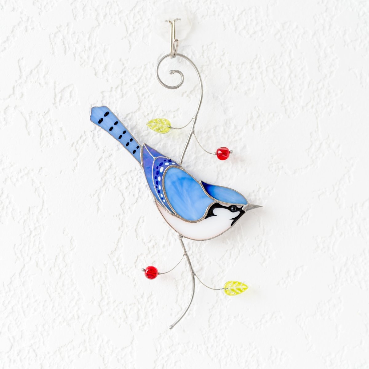 suncatcher Bird stained_glass Stained Glass Blue Jay - Suncatcher Hanging Decor 7.5x3.9 inch