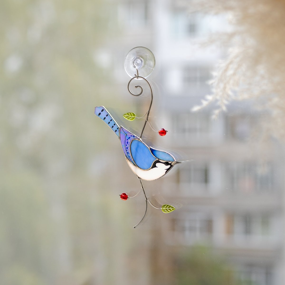 suncatcher Bird stained_glass Stained Glass Blue Jay - Suncatcher Hanging Decor 7.5x3.9 inch