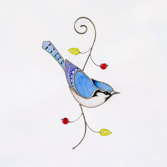 suncatcher Bird stained_glass Stained Glass Blue Jay - Suncatcher Hanging Decor 7.5x3.9 inch