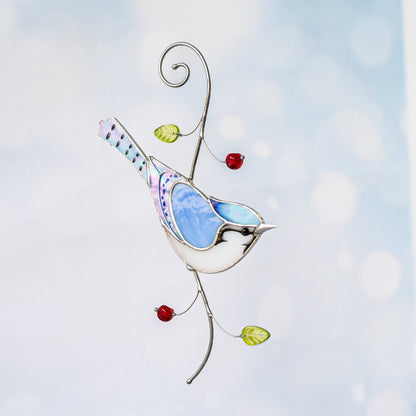 suncatcher Bird stained_glass Stained Glass Blue Jay - Suncatcher Hanging Decor 7.5x3.9 inch